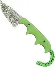 CRKT Minimalist Bowie Gears EDC Knife: Compact Everyday Carry Fixed Blade, Folts Utility Knife with Satin finish, Resin Infused Fiber Handle, and Glow-in-the-dark Sheath 2387G