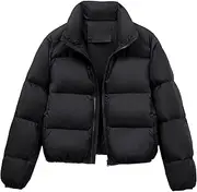 [Generic] Ladies Solid Color Puffer Winter Warm Quilted Down Jacket Casual Lightweight Windproof Cotton Coat