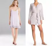 NWT! Josie by Natori Sz M Sweet Street Robe & Chemise 2 pcs Set Satin Details