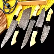 CUSTOME HANDMADE FORGED DAMASCUS STEEL CHIEF KNIFE SET KITCHEN KNIVES CUTLERY 10