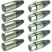 5 MALE FEMALE set XLR 3pin DMX MIC microphone cable cord plug jack 10 CONNECTOR