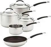 [Meyer] Stainless Steel Pan Set of 5 - Induction Hob Suitable Pots and Pans Set with Toughened Glass Lids & Soft Grip Heat Resistant Handles, Silver Cookware Set with 10 Year Guarantee