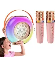 Portable Karaoke Machine - Karaoke Speaker with Two Microphones,LED Lights, Music Player for Family Home Gathering, Sound Box for Adults and Kids