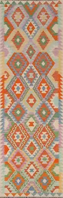 Tribal Nomadic-inspired Reversible Kilim Kelim Rug Runner for Hallway 3x10