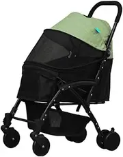 Double Dog Stroller Pet Trolley Cart 4 Wheels Foldable Pram for Cat Dog 360° Rotation Front Wheel Pet Travel Stroller (D)