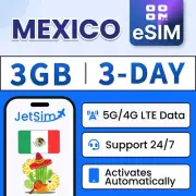 Mexico eSIM - 3GB High-Speed, 3 Day TelCel/MoviStar JetSim/Travel SIM