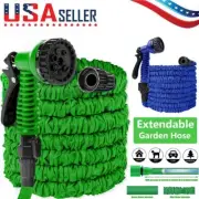 Green 100ft Expandable Flexible Garden Water Hose, 7 Spray Nozzle, Nylon,Outdoor