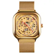Men Automatic Tourbillon Watch With Hollow Square Mesh - Gold