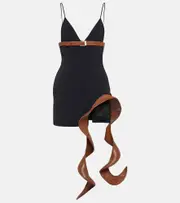 [David Koma] David Koma Leather-trimmed cady minidress AU 14 multicoloured