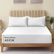 Hotel Comfort King Single Fitted Sheet Set/2 Pieces 2000TC Ultra Soft Durable Brushed Microfiber Bed Set/Extra Deep Pocket Fitted Sheet & 1 x Pillow case (King Single/White)