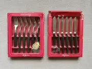 NIB 12 pc NILSJOHAN Sweden SINGOALLA Stainless Black Handle MCM Forks and Knives