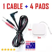 CAREMAX TENS EMS compatible ELECTRODE PADS CABLE + 5cm x 5cm x 4 PREMUM PADS