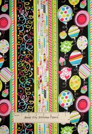 Timeless Treasures Balloon Birthday Party Stripe C9678 Black Cotton Fabric YARD