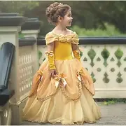 Princess Belle Dress Flower Girl's Dress with Gloves Off Shoulder Beauty and Beast Cosplay Costume Party Costume Girls' Kid's Costume Vintage Cosplay Sleeveles