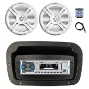 Pyle Marine Radio,Spa Bezel,Adapter,Antenna,Wire, 2x 7.7" 280 Watt White Speaker