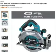 Makita Circular Saw 7-1/4" 40V Max XGT Brushless GSH01Z AWS Capable Tool Only