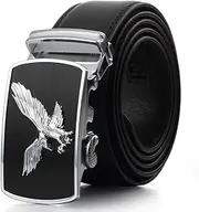 [Ｗoowayo] Fashion Men's Leather Belt Sliding Buckle Ratchet Belt Automatic Buckle Belt (130cm, PZD402505)