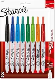 Sharpie Retractable Permanent Markers, Ultra Fine Point, Assorted Colors, 8 Count