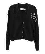 MM6 Maison Margiela Logo Printed Knit Cardigan S,XL,XXL White/Black