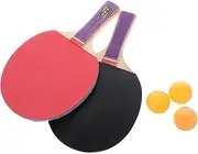 GANAZONO 1 Set Table Tennis Racket Set for Adults with Horizontal Straight Paddles Balls Durable Comfortable Grip for Beginners Junior Players Random Color