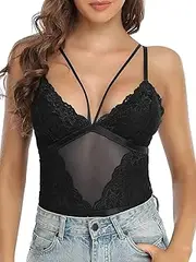 [SHEKINI] Women's Lace Body Sexy Lingerie Bodysuit Tops Bra Without Underwire V-Neck Negligee Sexy Underwear Teddy One Piece Lingerie for Women