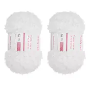 2pcs Fur Yarn Polyester Yarn Fluffy Chunky Yarn White for Crocheting,50m
