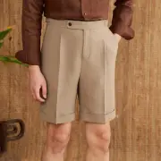 Men's Light Breathable Laiser Linen High-waisted Shorts Herringbone Retro Pants