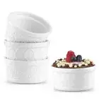 Small Ramekins 4 oz Oven Safe Bowls. White Embossed Porcelain Ceramic Ramekin...