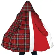 Personalized Hooded Cloak Coat, Red Buffalo Plaid Christmas Color Block Cloak