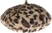 Sztxj Women Leopard Print Beret Hat Wool French Beret Cap Winter Warm Beanie Hat black