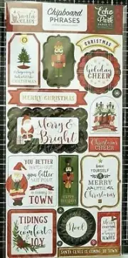 Christmas Merry Bright Cheer Echo Park Here Comes Santa Claus Chipboard Phrases