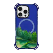 iPhone 16 Pro Bounce Case MagSafe Compatible WOODLAND RETREAT 4, FOREST TREES GREEN AQUA TEAL NATURE MOUNTAINS PAINTING