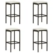 vidaXL Bar Stools with Cushions 4 pcs Brown Poly Rattan