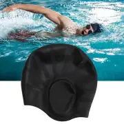 (Black)Silicone Swimming Cap Ear Protection Three Dimensional Ergonomic AOS CR