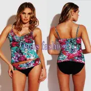 Kenneth Cole Women's Tankini Fluer de lis Sash bottom Ruffled tank Mod. M L XL
