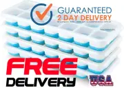4 Pack Silicone Ice Cube Trays With Lid BPA Free 56-Ice Cubes Molds Blue new