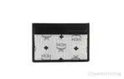 MCM Visetos Mini Leather Berlin Silver Metallic Diamond Card Case Wallet