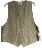 Pierre Cardin NWT Vintage Vest XL Lace Linen Beige Rose Buttons Bow Tie Back