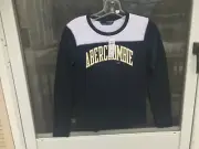 NWT Abercrombie & Fitch womens Long Sleeve VARSITY LOGO TEE blue size xxs