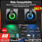 2pcs Computer Speaker Loud Sound with LED RGB Light for PC Laptop Stereo Desktop