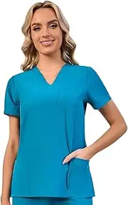 [Naivlizer] Scrub Top for Women V-Neck Scrub Shirt Medical Uniform with 5 Pockets