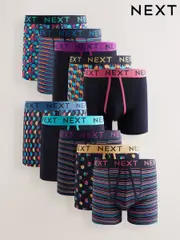 Navy Colour Pop Spot Stripe 10 pack A-Front Boxers (F12994) | $87