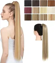 Ponytail Hair Extension Wrap Around Long Straight 24 Inch Synthetic Hairpiece for Women Dirty Blonde