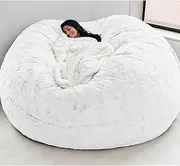 Giant Fur Bean Bag Chair for Adult Living Room Furniture Big Round Soft Fluffy Faux Fur BeanBag (No Padding) Giant Fur Bean Bag Cover for Kid's and Adults Room,White,91cmx61cm