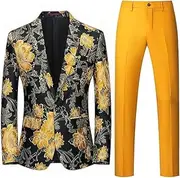 [Maiyifu-GJ] Men's 2 Piece Dress Suit Slim Fit Tuxedo Suit Set One Button Blazer Jacket Pants Sets for Dinner Party Prom