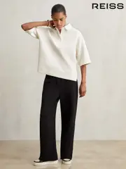 Reiss Black Laney Wide Leg Interlock Drawstring Joggers (W30200) | $280