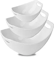 Gomakren Serving Bowls with Handles, Serving Dishes, Porcelain Salad Bowls Mixing Bowl for Entertaining, Nesting Bowl Set of 3, Microwave Dishwasher Safe, 15/28/47 oz, White