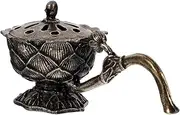 Zinc Alloy Lotus Incense Burner with Handle, Compact Decorative Aroma Diffuser for Aromatherapy, Home, Office, Yoga, Spa, and