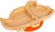 Tiny Dining Baby Plate with Suction Cup - Dinosaur - Orange - Divided Non-Slip Bamboo Self-Feeding Baby Weaning Plate for Babies, Toddlers, Children
