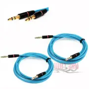 2X 3.5MM AUX MALE AUDIO EXTENSION CABLE CORD AQUA FOR GALAXY S4 S3 NOTE 3 NEXUS